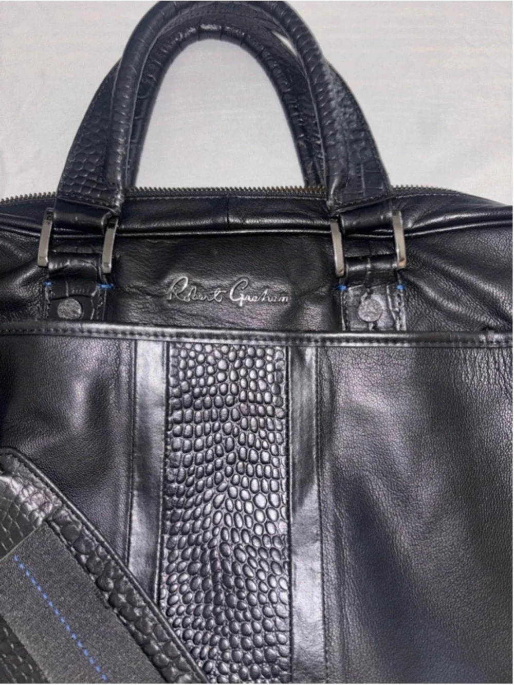 Robert Graham Quiet Luxury Mens Briefcase Laptop Messenger Bag in Black Leather